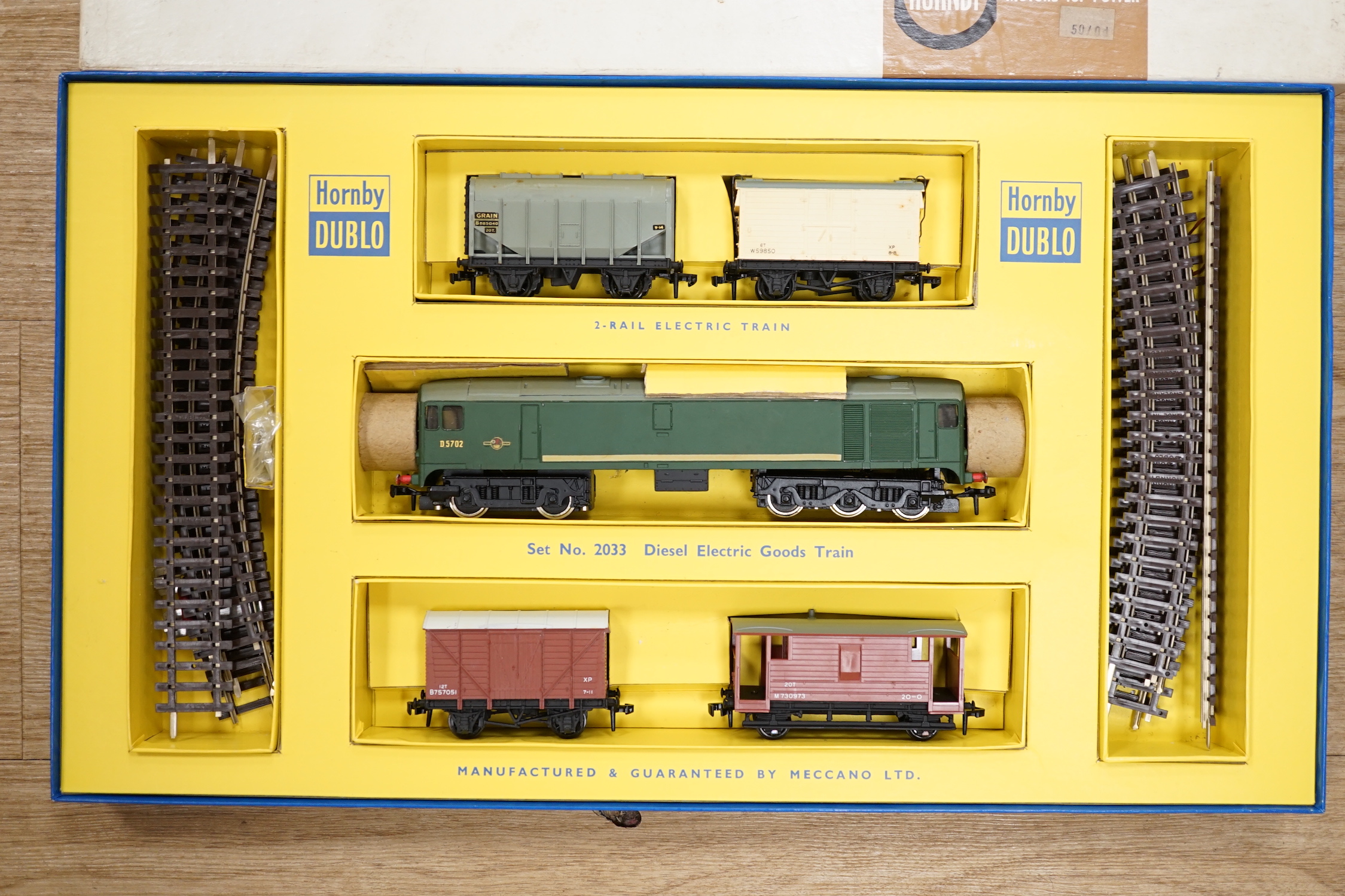 Two boxed Hornby Dublo 2-rail train sets; Set 2014 ‘The Tallisman’ Passenger train set and Set 2033 Co-Bo Diesel Electric Goods Train set